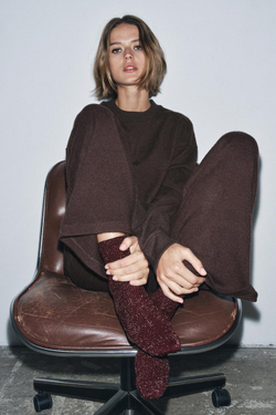 ZARA НОСКИ ИЗ ПОЛИАМИДА С МЕТАЛЛИЗИРОВАННОЙ НИТЬЮ, БУРГУНДИ