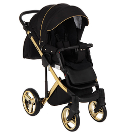 Детская коляска Adamex Chantal Special Edition 2 в 1 C1-A (ЧЕРН+ЧЕРН.РИФЛЕН.ДНО,ЗОЛОТ.МОЛН+ЗОЛОТО РАМА)