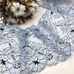 Кружево эластичное голубой/черный 22 см, цв. 3090