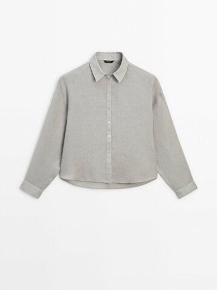 Massimo Dutti рубашка из 100% льна, мягкий серый