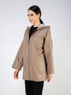 Кожаная куртка демисезонная оверсайз с капюшоном