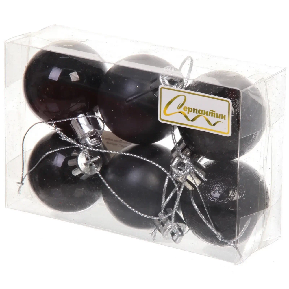 Новогодние шары 4 см (набор 6 шт) «Микс фактур», черный