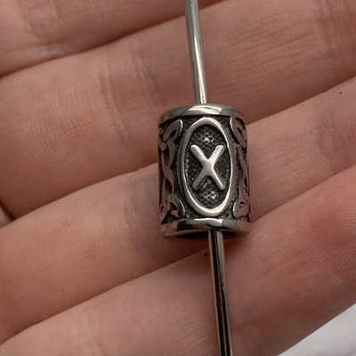 P895 Бусина "Руна Гебо", 14 мм, нерж. сталь с чернением