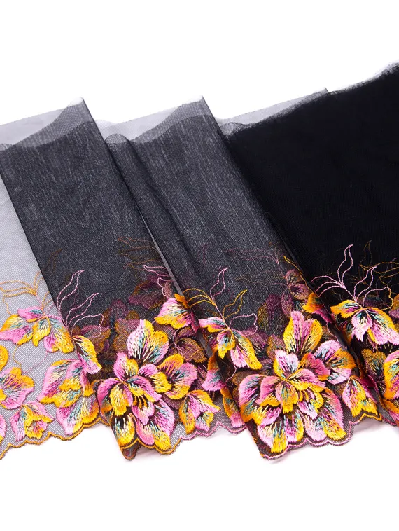 05-114 Вышивка на неэл. сетке 22 см, Negroni, черный/оранжевый/лиловый