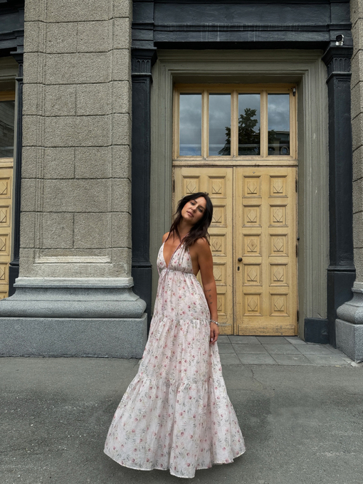 Сарафан вуаль в бежевый цветок