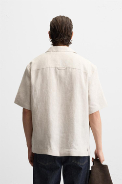 ZARA РУБАШКА ИЗ 100% ЛЬНА, СВЕТЛО-БЕЖЕВЫЙ