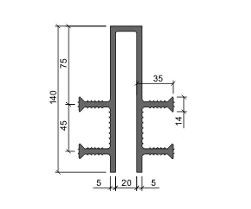 Гидроизоляционная шпонка ДЗ-140/20-4/35 ПВХ-П
