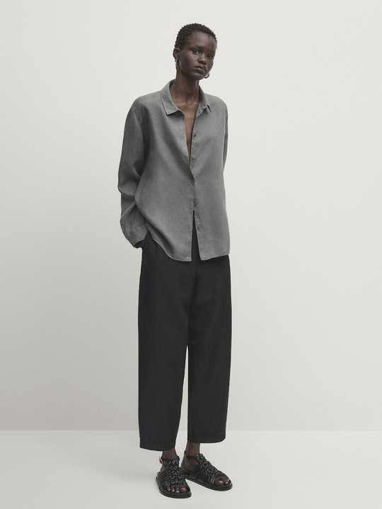 Massimo Dutti Рубашка из 100% льна, серый