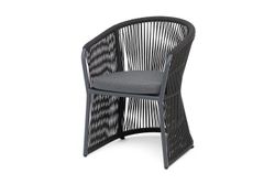 "Романо" стул плетеный из роупа, каркас алюминий темно-серый (RAL7024) муар, роуп темно-серый круглый, ткань темно-серая 027