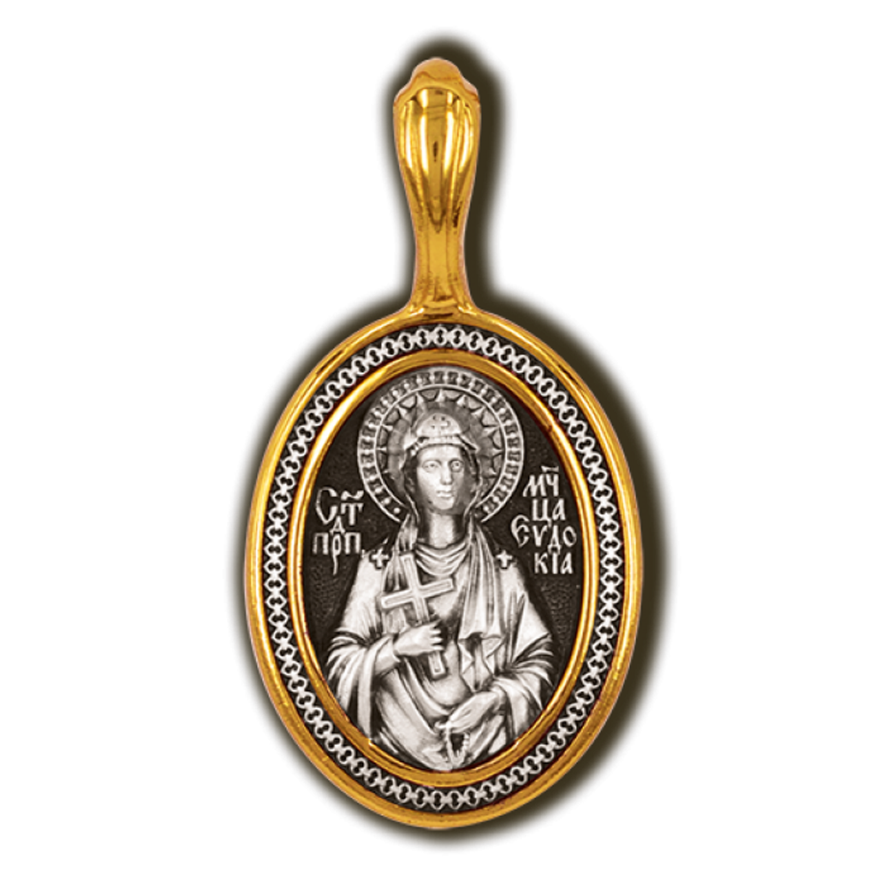 Святая Евдокия. Нательная икона из серебра 925* с позолотой.