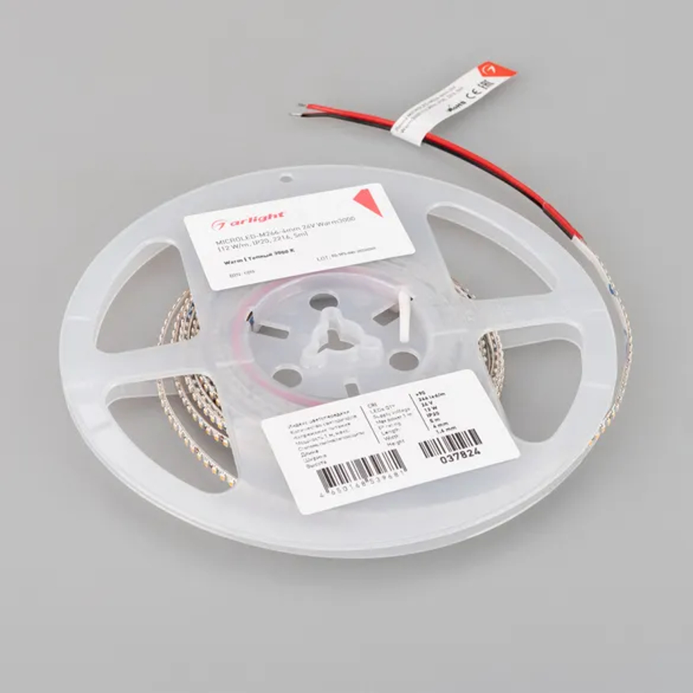 Светодиодная лента MICROLED-M266-4mm 24V Warm3000 (12 W/m, IP20, 2216, 5m) (Arlight, узкая) 037824