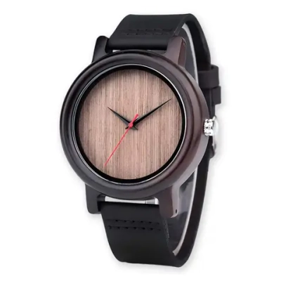Часы наручные из натурального дерева кварцевые DODO DEER на кожаном ремешке, черный W9220-02