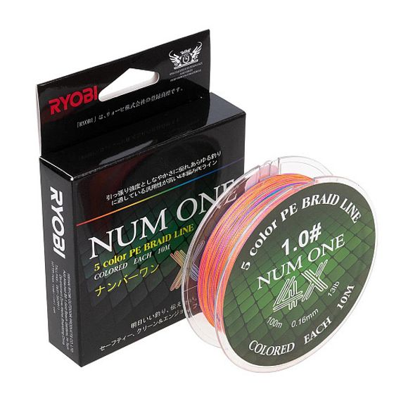 Шнур NUM ONE PE4X-100M 1.0#/0,165 mm Multi Colour Ryobi