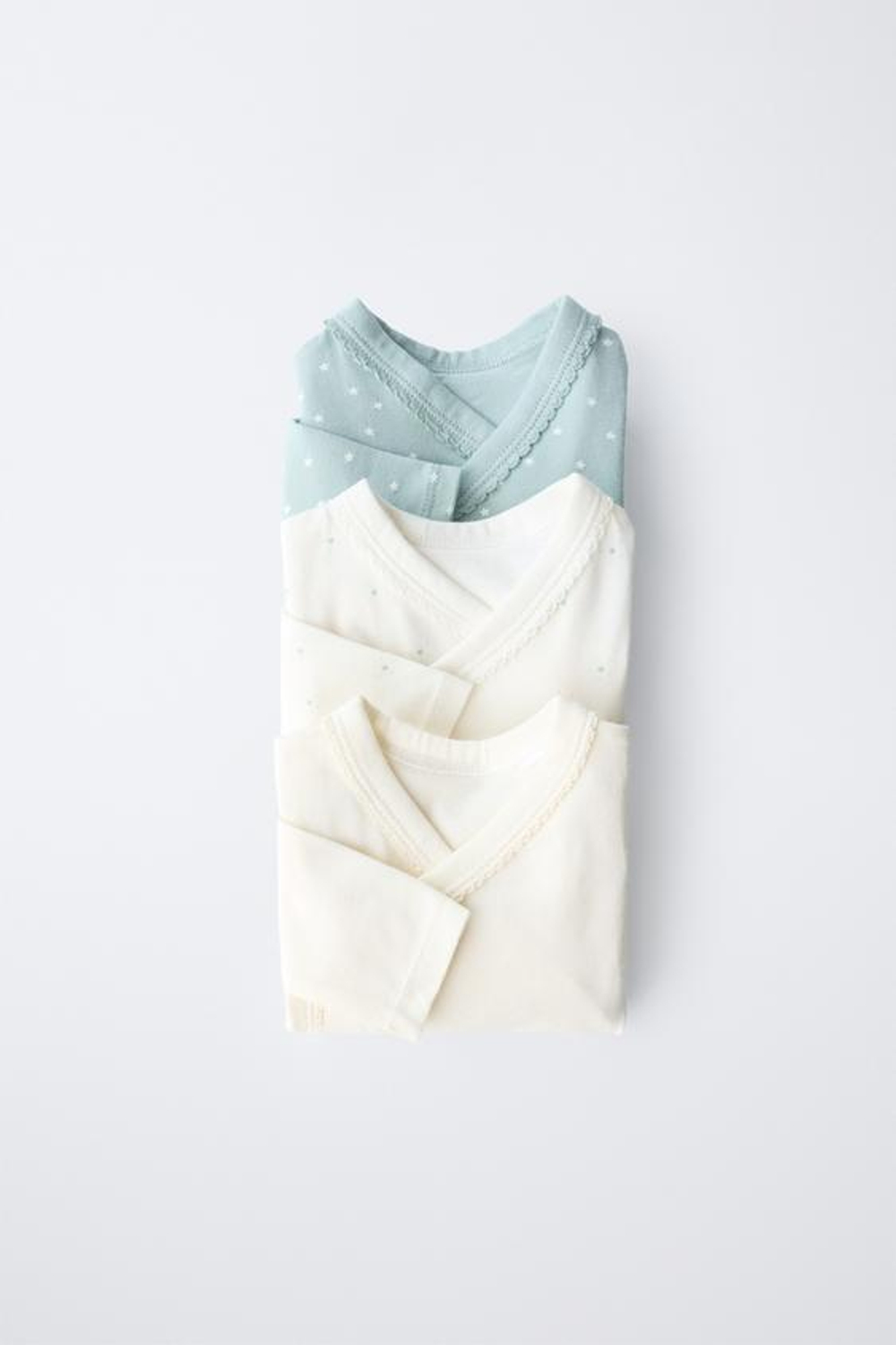 ZARA НАБОР ИЗ ТРЕХ БОДИ-КИМОНО СО ЗВЕЗДАМИ, ЦВЕТ МОРСКОЙ ВОЛНЫ