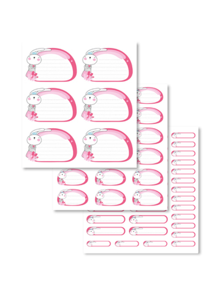 Наклейки для школы Зайка (фуксия), 56 шт