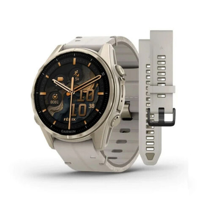 Смарт-часы Garmin Fenix 8 - 43 мм, AMOLED, Sapphire золотистый корпус, силиконовый и кожаный ремешок