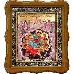 Семь  спящих отроков Эфесских. Икона на холсте.
