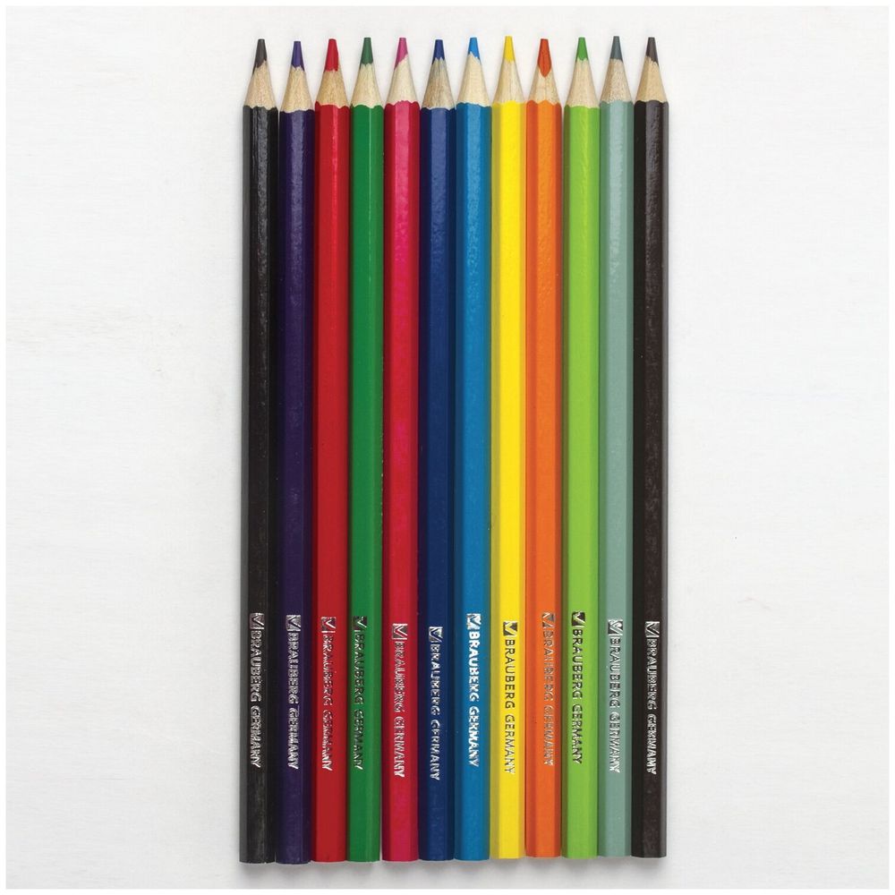 Карандаши цветные BRAUBERG "Star Patrol", 12 цв., заточенные, металлическая упаковка, 180543