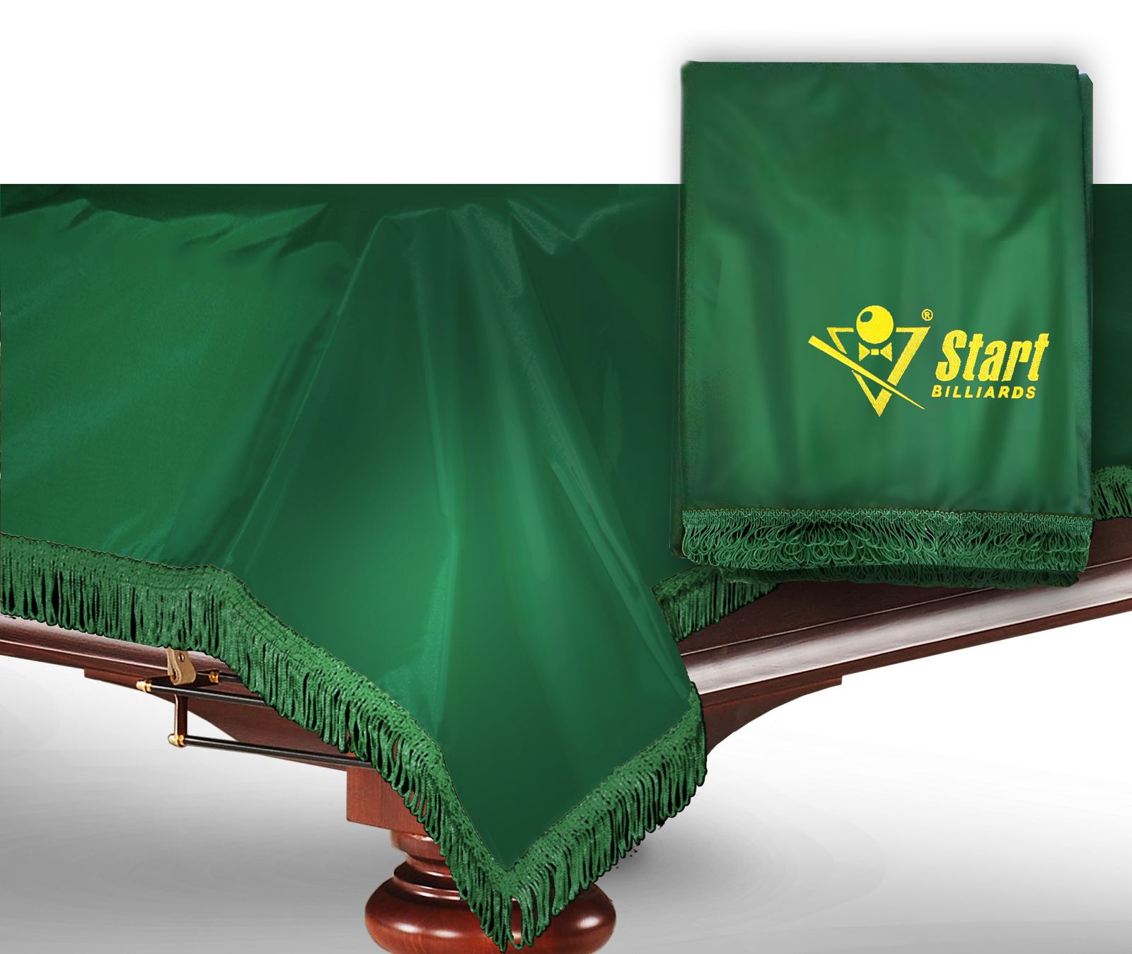 Чехол для б/стола 12-2 (зеленый с желтой бахромой,с логотипом) фото №3