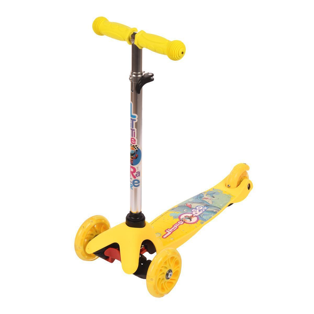 Самокат 3х кол. желтый, 55см, макс.высота ручки 62см. колеса PU свет, макс.вес 45кг.