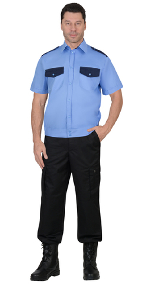 Рубашка Охранника на резинке, короткий рукав, голубая с темно-синим