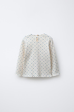 ZARA ФУТБОЛКА В РУБЧИК SOFT TOUCH С БАНТАМИ, ЭКРЮ/СИНИЙ