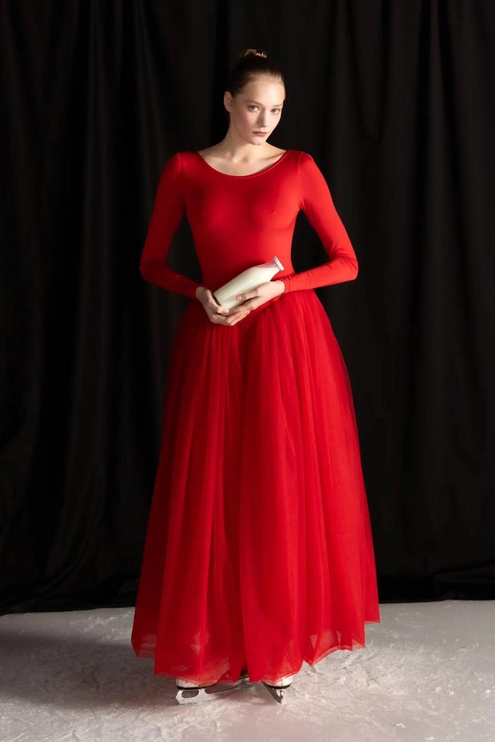 Платье-русалка с юбкой из фатина красное