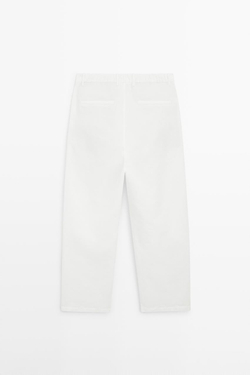 Massimo Dutti Брюки из поплина бочкообразного кроя из хлопка и льна, белый