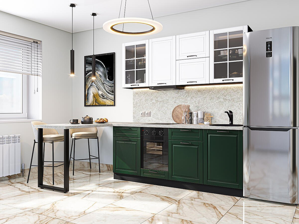 Прямая модульная кухня Дублин-03 Special White/Special Green - Graphite 2140*1950*600