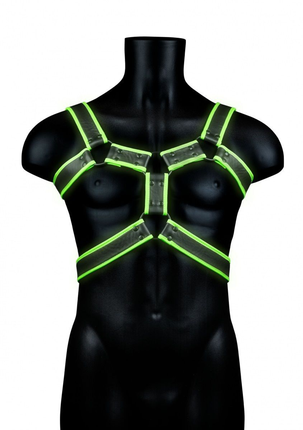 Стильная портупея Body Harness с неоновым эффектом - размер S-M (Размер: S-M) (Цвет: черный с зеленым)