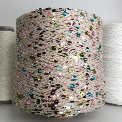 GLAMOUR ; 100% хлопок, пайетки 3мм и 6мм; 240м/100гр; цвет: "карнавал", цветные пайетки (розовые, золотые, зеленые, бирюзовые) на пудровой нити.