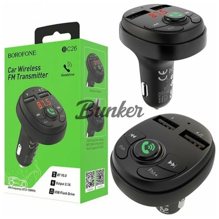 MP3 FM Modulator Borofone BC26, 2USB 2,1А, Bluetooth-гарнитура, черный