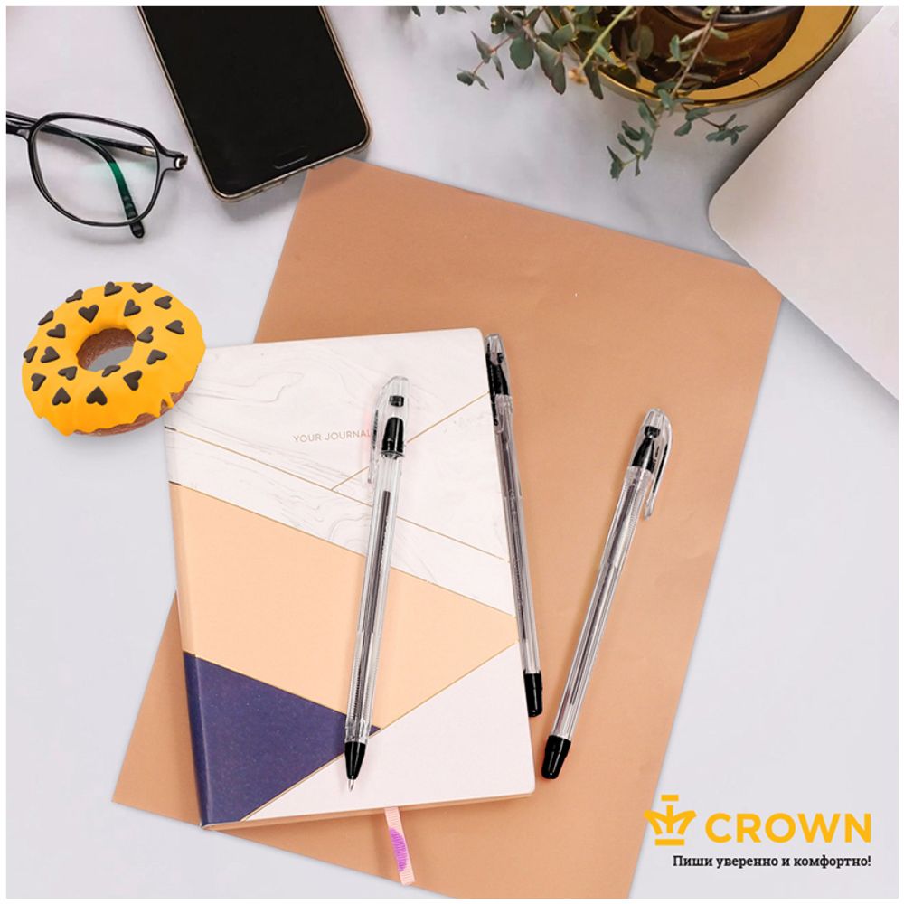 Ручка шариковая Crown "Oil Jell" черная, 0,7мм, 1шт