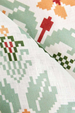 ZARA HOME ЛЬНЯНАЯ СКАТЕРТЬ С ВЫШИВКОЙ КРЕСТИКОМ,  СВЕТЛО-ЗЕЛЕНЫЙ