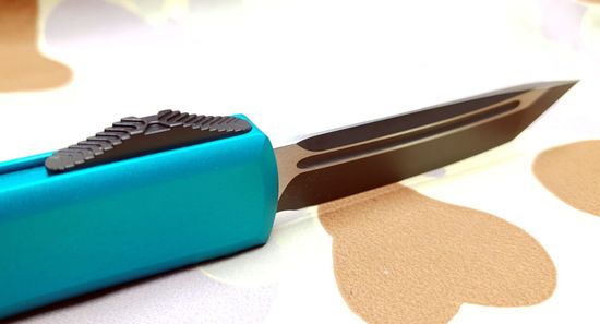 Автоматический нож Microtech MT_123-1TQ Ultratech T/E, алюм. рук-ть бирюз, клинок 204P, DLC