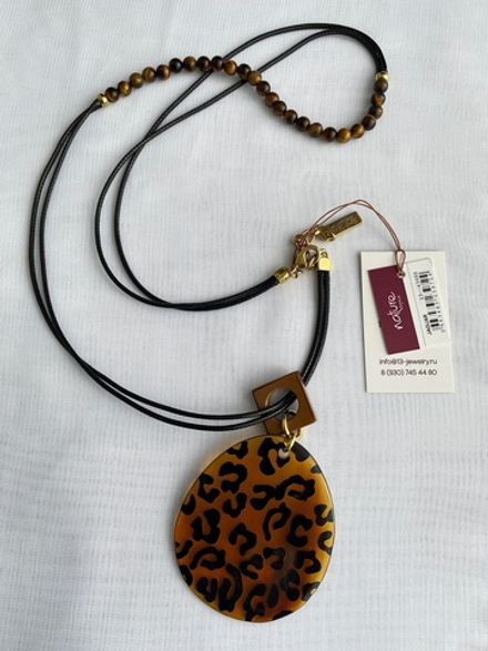 Колье Nature Bijoux, Jaguar, с тигровым глазом, перламуром и подвсекой из рога с принтом, NB25.2-15-