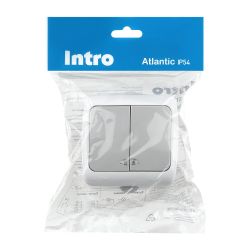 Выключатель Intro Atlantic 5-105-03 двойной с подсветкой, 10А-250В, IP54, открытой установки, серый | Intro