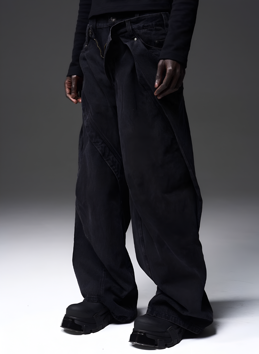 [FROM MOSCOW] Джинсы BLIND x BLACK8 Double Waist Deconstructed Jeans