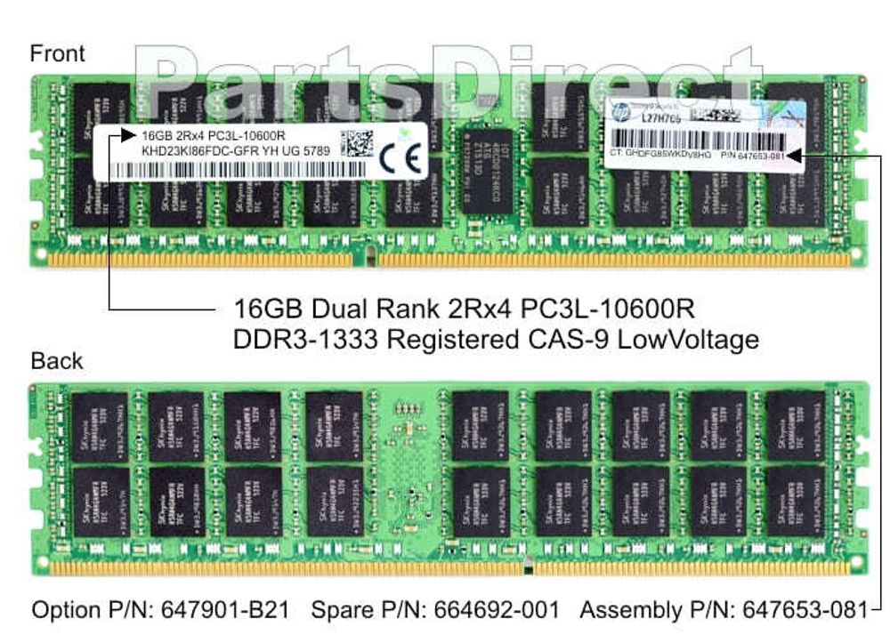 Модуль памяти HPE 664692-001 HP 16-GB (1x16GB) LV SDRAM RDIMM