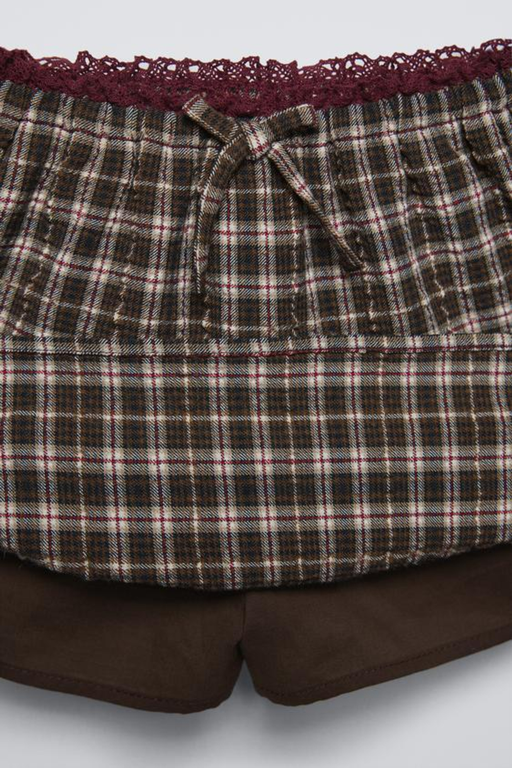 ZARA КЛЕТЧАТАЯ ЮБКА-ШОРТЫ, КОРИЧНЕВЫЙ
