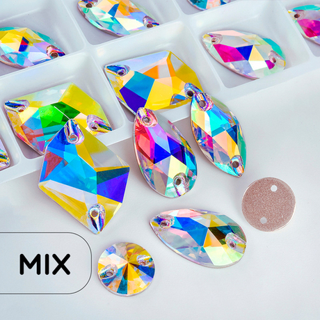 Набор стразы пришивные хрустальные, цвет Crystal AB, форма Mix, 30шт