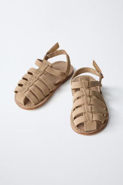 ZARA КОЖАНЫЕ САНДАЛИИ, КОРИЧНЕВЫЙ