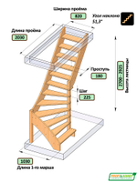 Лестница на второй этаж ЛС-92м/4 Правая