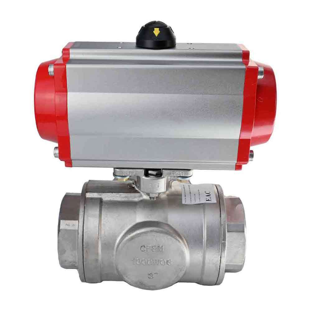 Stainless steel ball valve Elephant 3h-t-rpss316200mm-iso-pnevpr-da, body material - stainless steel AISI 316, ball material - stainless steel AISI 316, seal - PTFE, pneumatic actuator operated