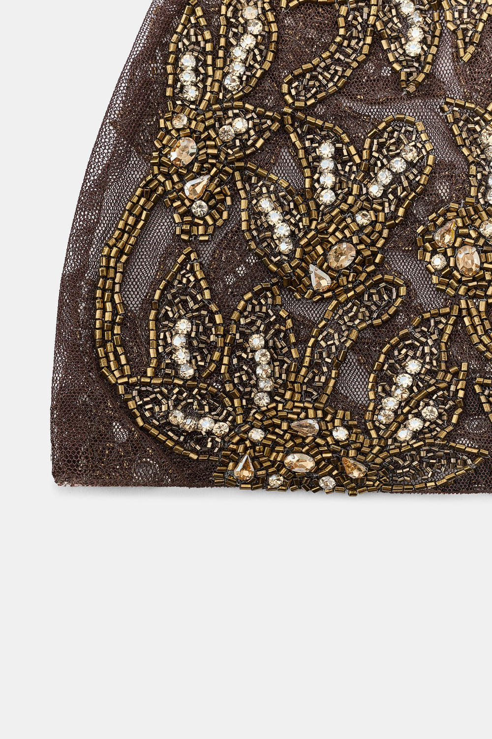 ZARA КЕПКА ИЗ ПОЛУПРОЗРАЧНОЙ ТКАНИ С БУСИНАМИ, КОРИЧНЕВЫЙ