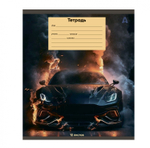 Тетрадь 12л., клетка, Alingar, скрепка, блок офсет, 100% белизна, мелованный картон (стандарт), "Super cars", 5 дизайнов в пленке т/у