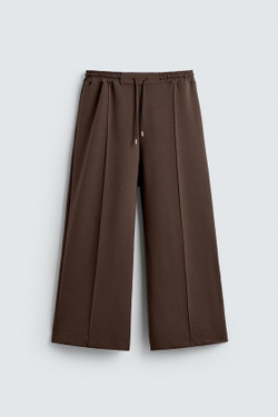 ZARA БРЮКИ ИНТЕРЛОК С ЛОГОТИПОМ, ШОКОЛАДНЫЙ