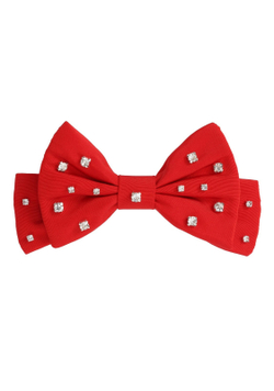 Бант "Балерина" из красной тафты с белыми камнями