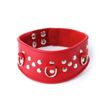 Кожаный красный ошейник с велюровой подкладкой