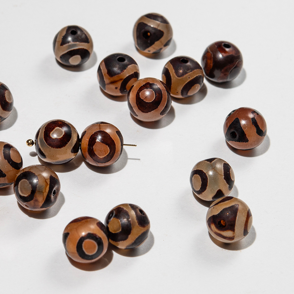 Бусина Дзи "Три глаза" из агата, 10мм, коричневый